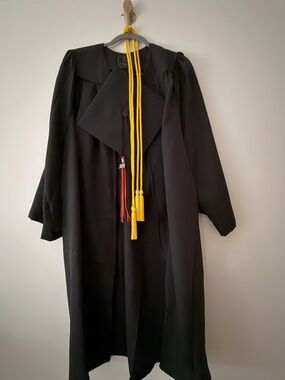 Classic Black Graduation Cap and Gown 5’3”-5’5” with Yellow Honor Cords